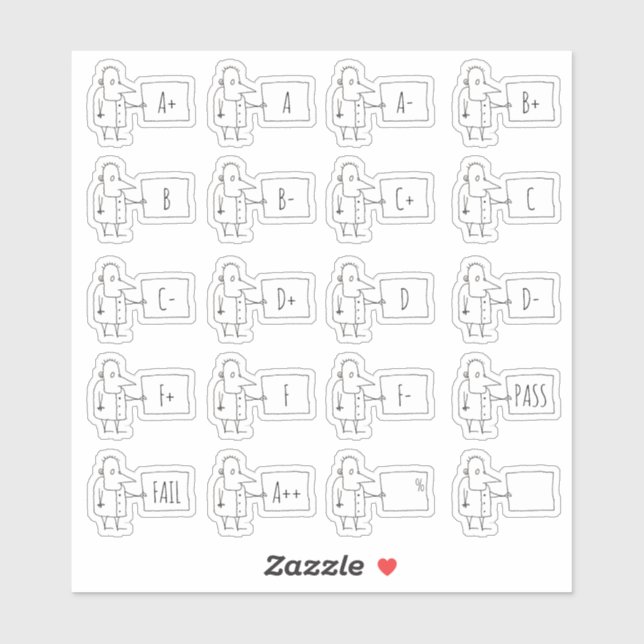 20 Cartoon School Letter Grading Marks Stickers (Sheet)