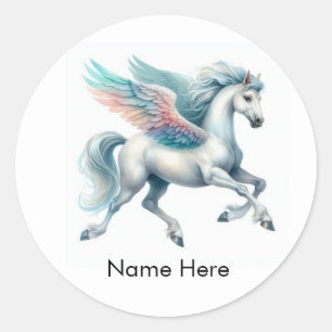 20 Custom Name Pegasus Round Stickers