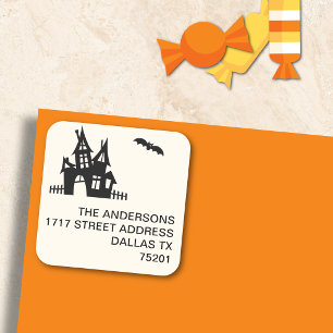 20 Cute Black on Off-White Halloween Address Square Sticker