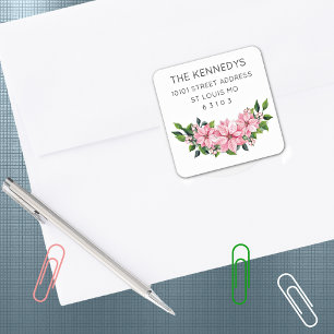 20 Elegant Pink Poinsettia Swag Address Square Sticker