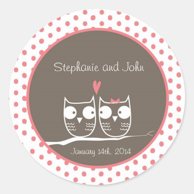 20 Envelope Seal Wedding Owls Personalised (Front)