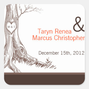 20 Favour Stickers Fall Tree Initial Carvings Autu