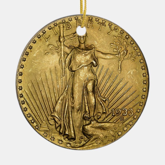 $20 GOLD PIECE CERAMIC TREE DECORATION (Front)