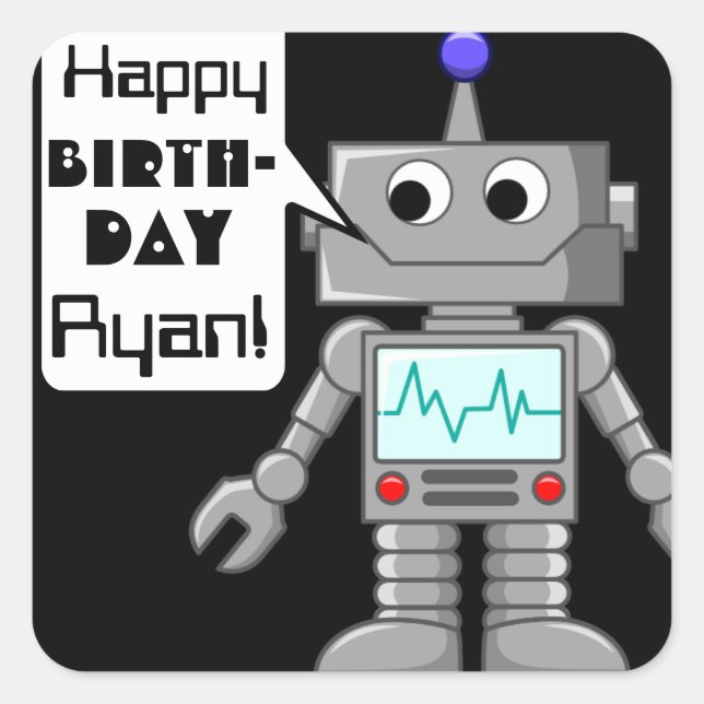 20 Happy Birthday Personalised Robot Stickers (Front)