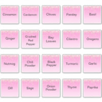 20 kitchen herbs and spices, pink glitters label