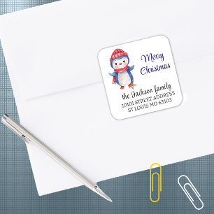 20 Merry Christmas Penguin Return Address Sticker