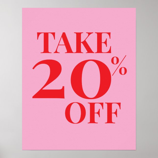 20% Off Sale Sign, Pink and Red Sale Poster (Front)