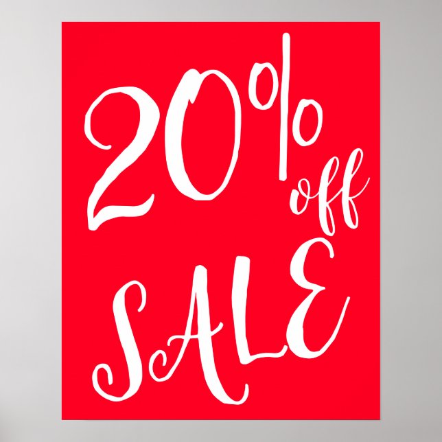 20% Off Sale Sign, Red Boutique Sale Sign, Retail Poster (Front)
