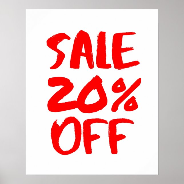 20% Off Sale Sign, Red Retail Store Signage, Large Poster (Front)