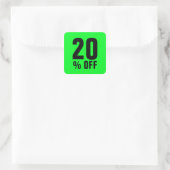 20 Percent Off discount price neon green sale Square Sticker (Bag)