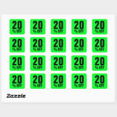 20 Percent Off discount price neon green sale Square Sticker (Sheet)