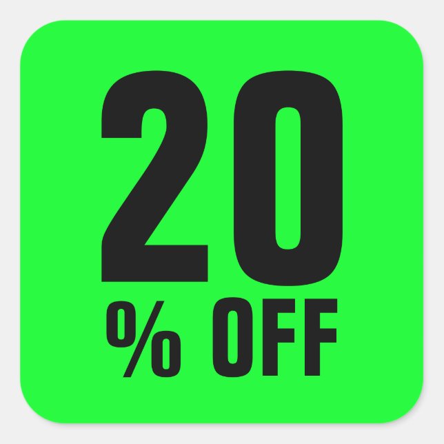 20 Percent Off discount price neon green sale Square Sticker (Front)