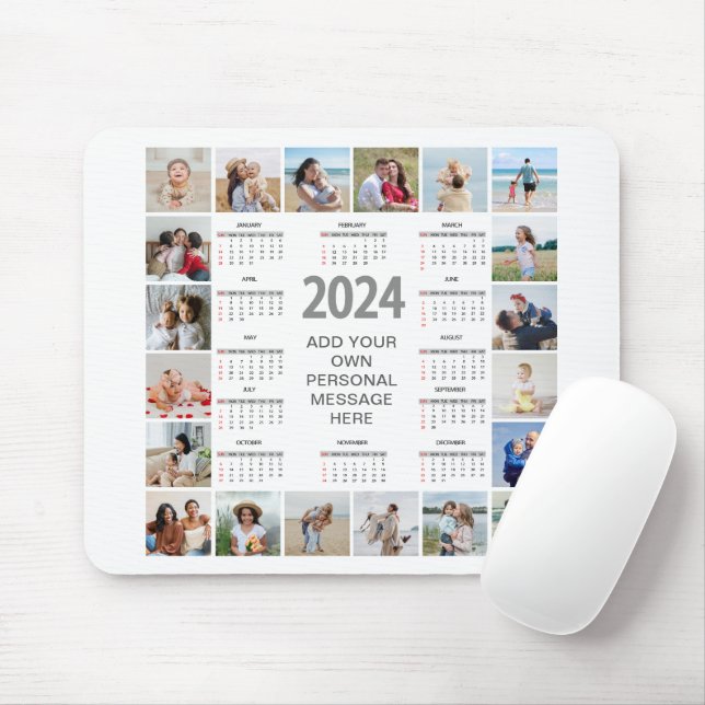 20 Photo Collage 2024 Year At A Glance Calendar Mouse Pad (With Mouse)