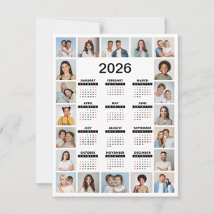 20 Photo Collage 2026 Year At A Glance Calendar Card