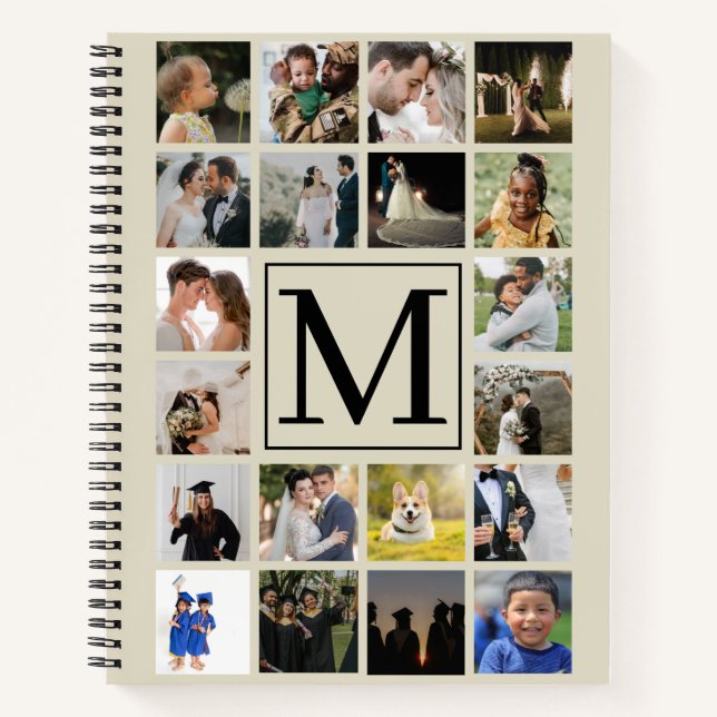 20 photo collage Black Biege Pattern Family  Notebook (Front)