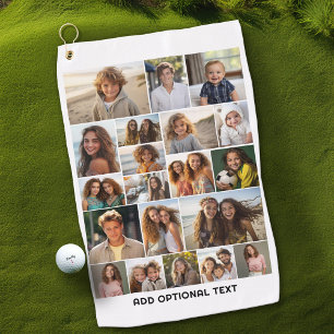 20 Photo Collage - Custom Text - Black and White Golf Towel
