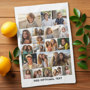 20 Photo Collage - Custom Text - Black and White Tea Towel