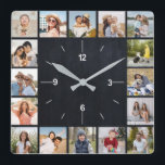20 Photo Collage Faux Black Chalkboard Square Wall Clock<br><div class="desc">Create your own Faux Black Chalkboard, Photo Collage Wall Clock for Christmas, Birthdays, Weddings, Anniversaries, Graduations, Father's Day, Mother's Day or any other Special Occasion. Add your favourite photos of friends, family, vacations, hobbies and pets and you'll have a stunning, one-of-a-kind photo collage, perfect for home decoration, gift giving or...</div>