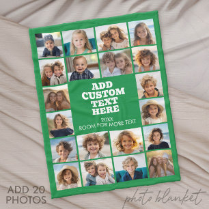 20 Photo Collage - Green and Text in Centre Fleece Blanket