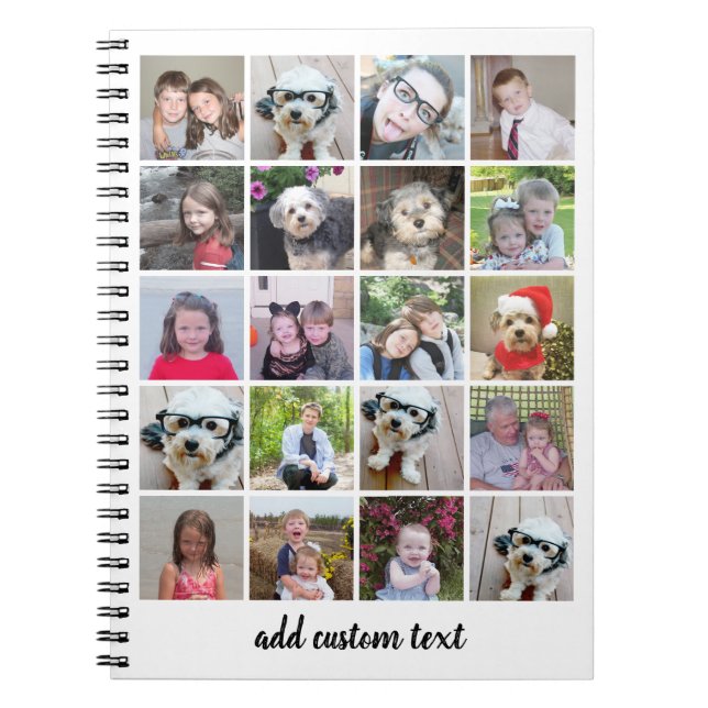 20 Photo Collage - Grid with Script Text - white Notebook (Front)