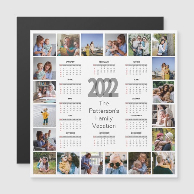 20 Photo Collage Text 2022 Calendar Magnetic Card (Front/Back)