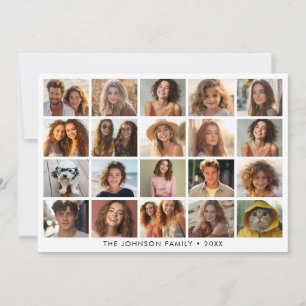 20 Photo Collage White with Black Text Holiday Card