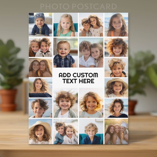 20 Photo Collage - White with Black Text Postcard (Custom Photo Postcard with Lots of Pictures)