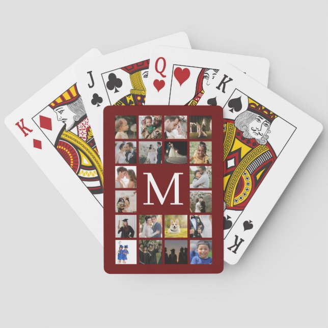 20 Photo Family or Collage With Text Burgundy  Playing Cards (Back)