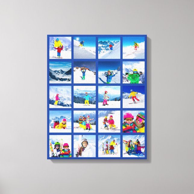 20 Photo Grid Collage Dark Blue Canvas Print (Front)
