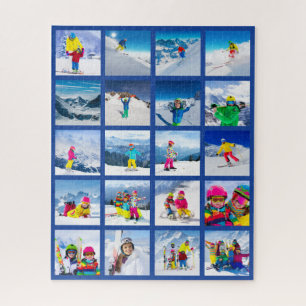 20 Photo Grid Collage Dark Blue Jigsaw Puzzle