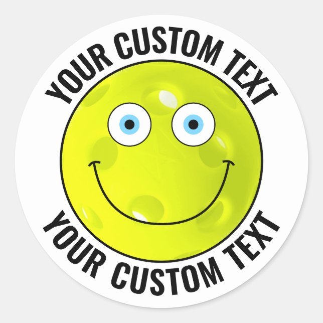 20 Pickleball Personalised Text Custom Happy Face Classic Round Sticker (Front)
