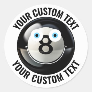 20 Pool 8 Ball Personalised Text Custom Happy Face Classic Round Sticker
