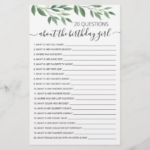 20 Questions about the Birthday Girl Birthday game