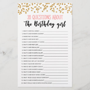 20 Questions About The Birthday Girl Editable Game