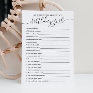 20 Questions about the Birthday Girl game Card