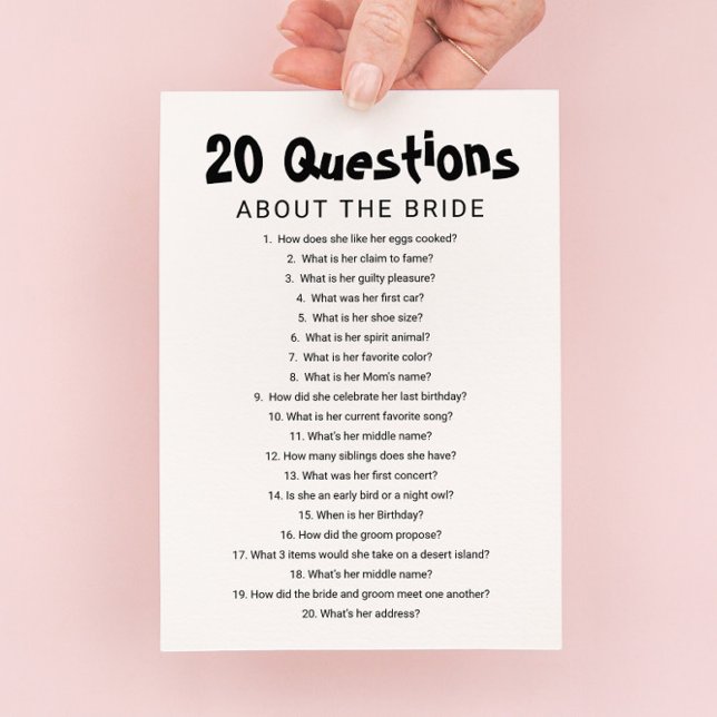 20 Questions about the Bride Bridal Shower Game Invitation (Creator Uploaded)