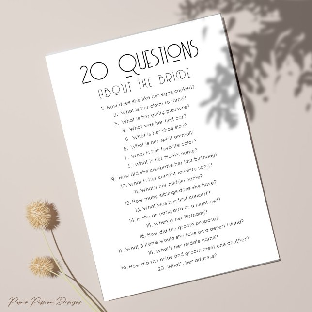 20 Questions about the Bride Bridal Shower Game Invitation (Creator Uploaded)