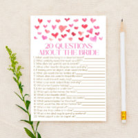 20 Questions About The Bride Bridal Shower Game