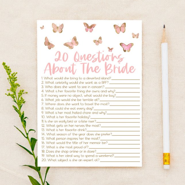 20 Questions About The Bride Bridal Shower Game Stationery (Creator Uploaded)