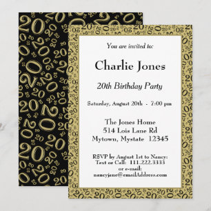 20 - Random Number Pattern Gold/Black 20th Event Invitation