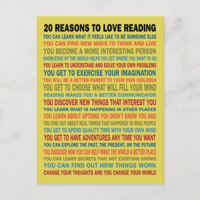 20 Reasons to Love Reading Books Postcard (Front)