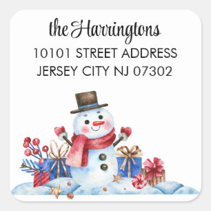 20 Retro Snowman Winter Return Address Stickers