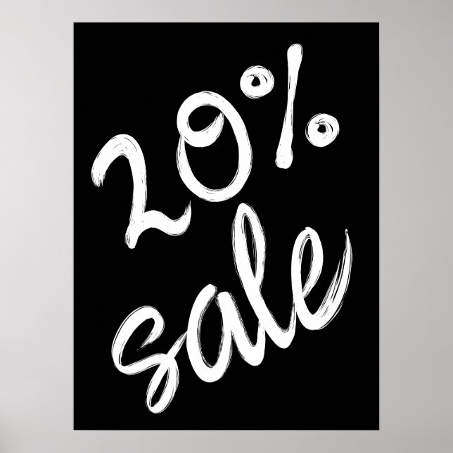 20% Sale Sign, 18x24 Black and White Sale Poster (Front)