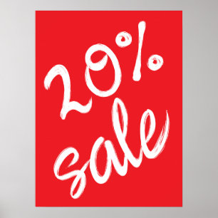 20% Sale Sign, 18x24 Red Sale Poster