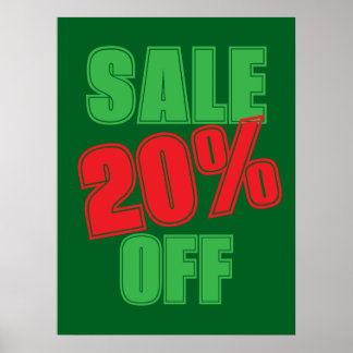 20% Sale Sign, Green and Red Christmas Sale Poster