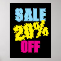 20% Sale Sign, Retail Store Signage, Colourful Sal