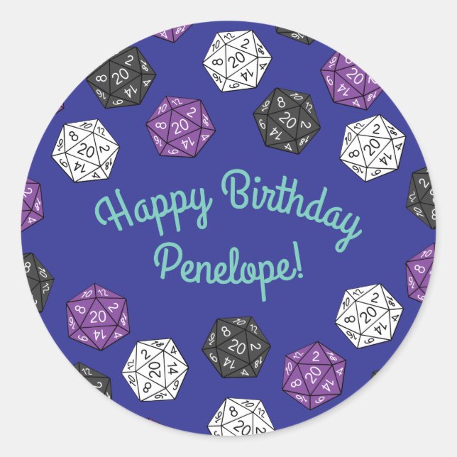 20 Sided Dice DND Games Kids Birthday Party Classic Round Sticker (Front)