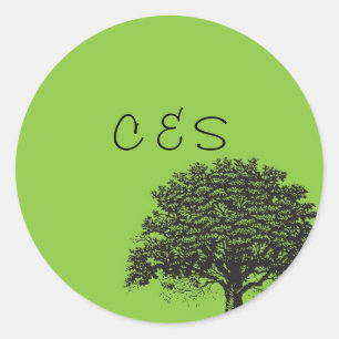 20 Spring Tree Green/Black Wedding Favour Stickers