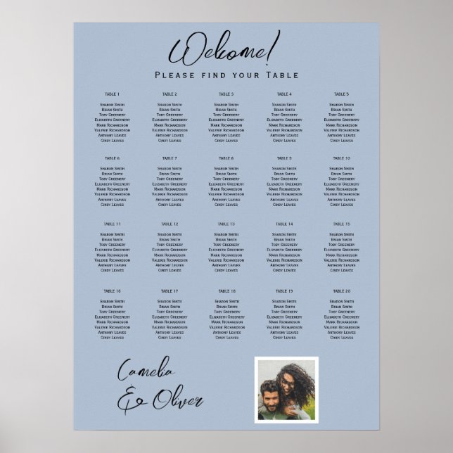 20 Table Dusty Blue PHOTO SEATING Chart (Front)
