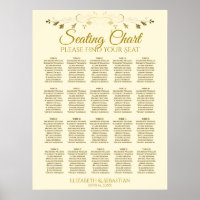 20 Table Elegant Gold Cream Wedding Seating Chart